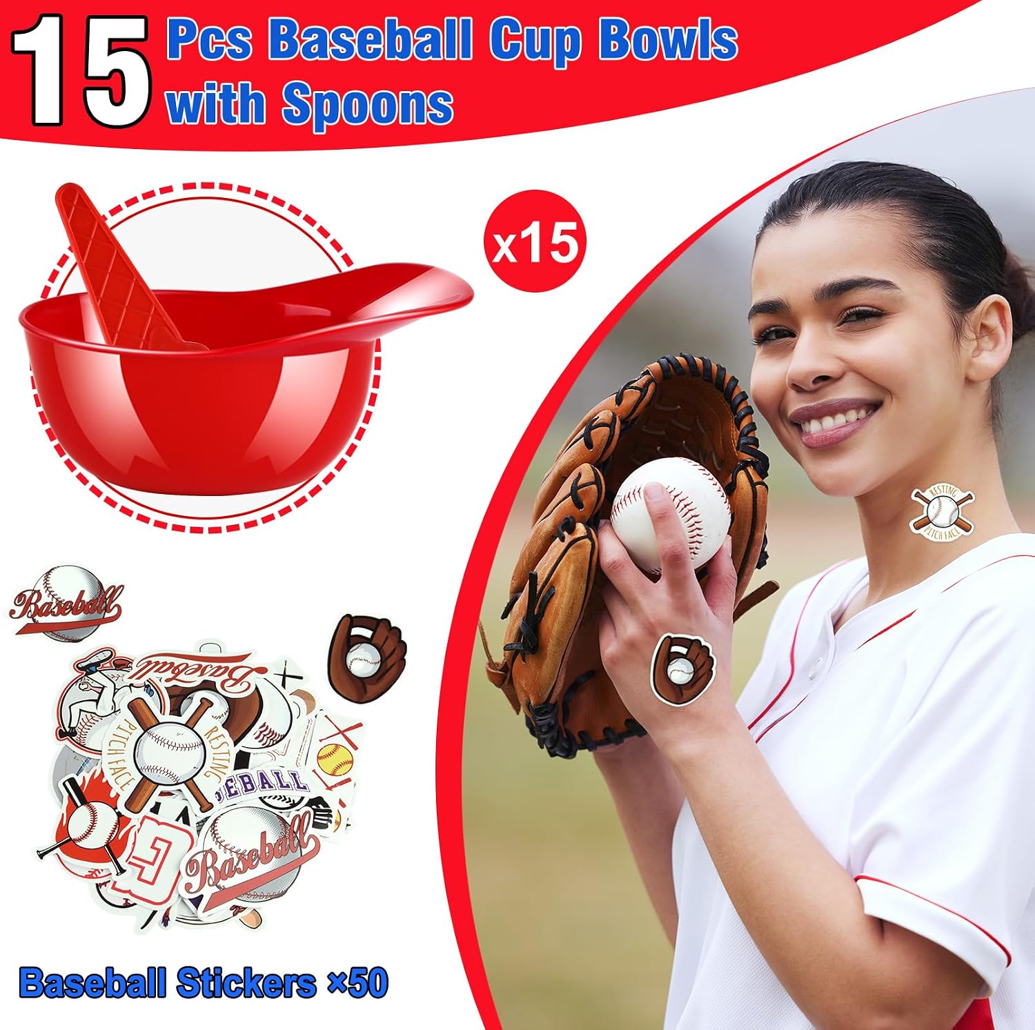 MEEZY 30 Set Baseball Helmet Ice Cream Bowls with 15 Mini Dessert Cups and 15 Spoons, 8oz Reusable Baseball Cap Snack Dessert Cup Bowls Baseball Party Favors for Kids Sports Birthday Party Supplies image 3