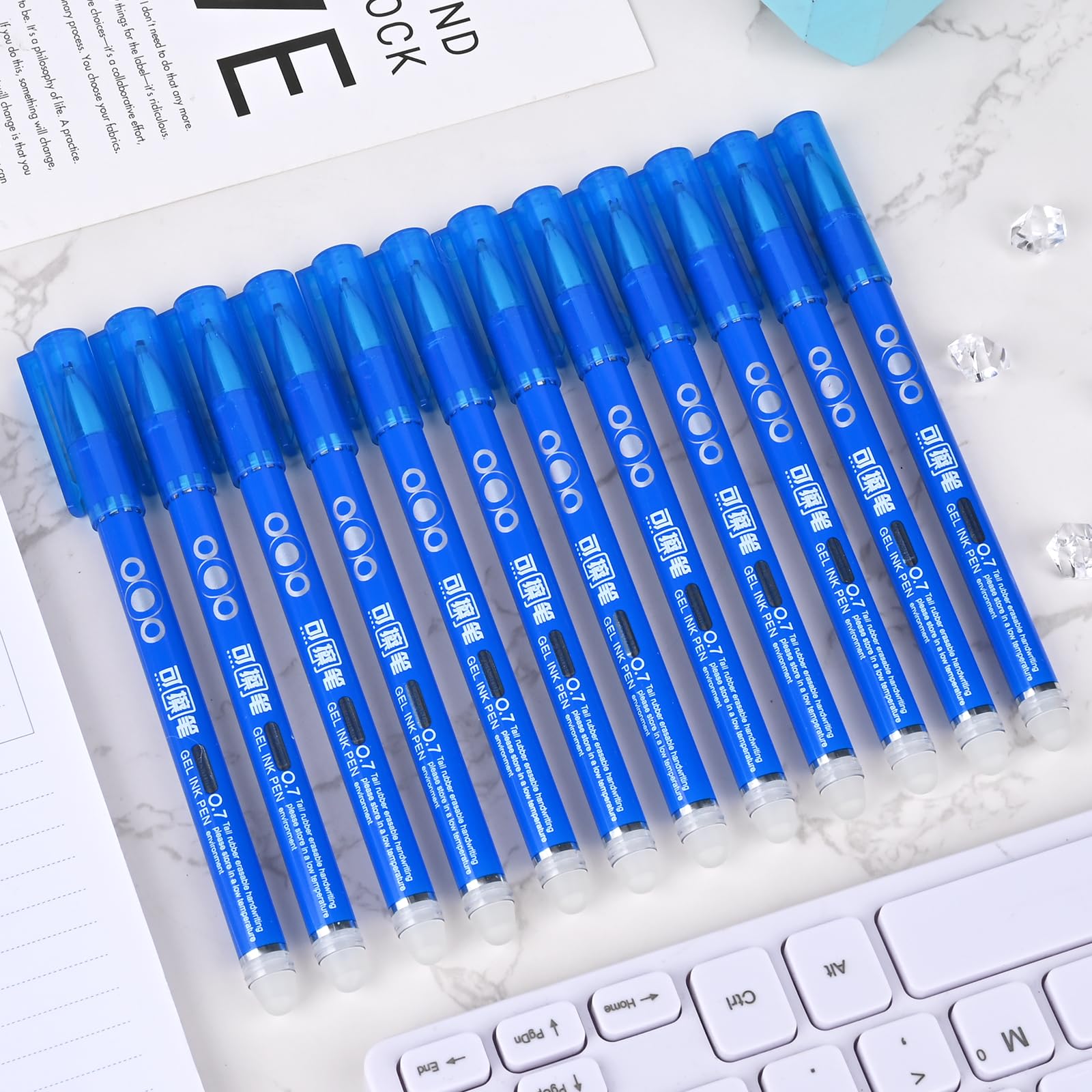 Temiary 12Pcs Erasable Gel Pens, Fine Point 0.7mm Gel Pen Make Mistakes Disappear, Blue Color Inks for Completing Sudoku and Crossword Puzzles (Blue)