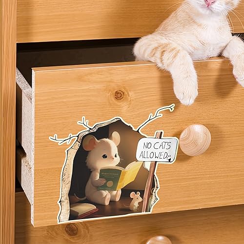 Miniatura 9 de Adhesivo de Pared 3D de Agujero de Ratón que Brilla en la Oscuridad, Adhesivo de Pared de Arte Divertido de Ratón Leyendo Libro, Despegable y