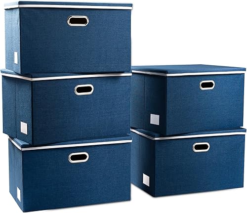 Miniatura 6 de PRANDOM Contenedor plegable de almacenamiento con tapa, caja de almacenamiento plegable de tela, cesta organizadora con tapa, para el hogar,