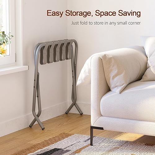 Miniatura 2 de AMHANCIBLE Portaequipajes, juego de 2 soportes plegables para maletas, mesa auxiliar en forma de C