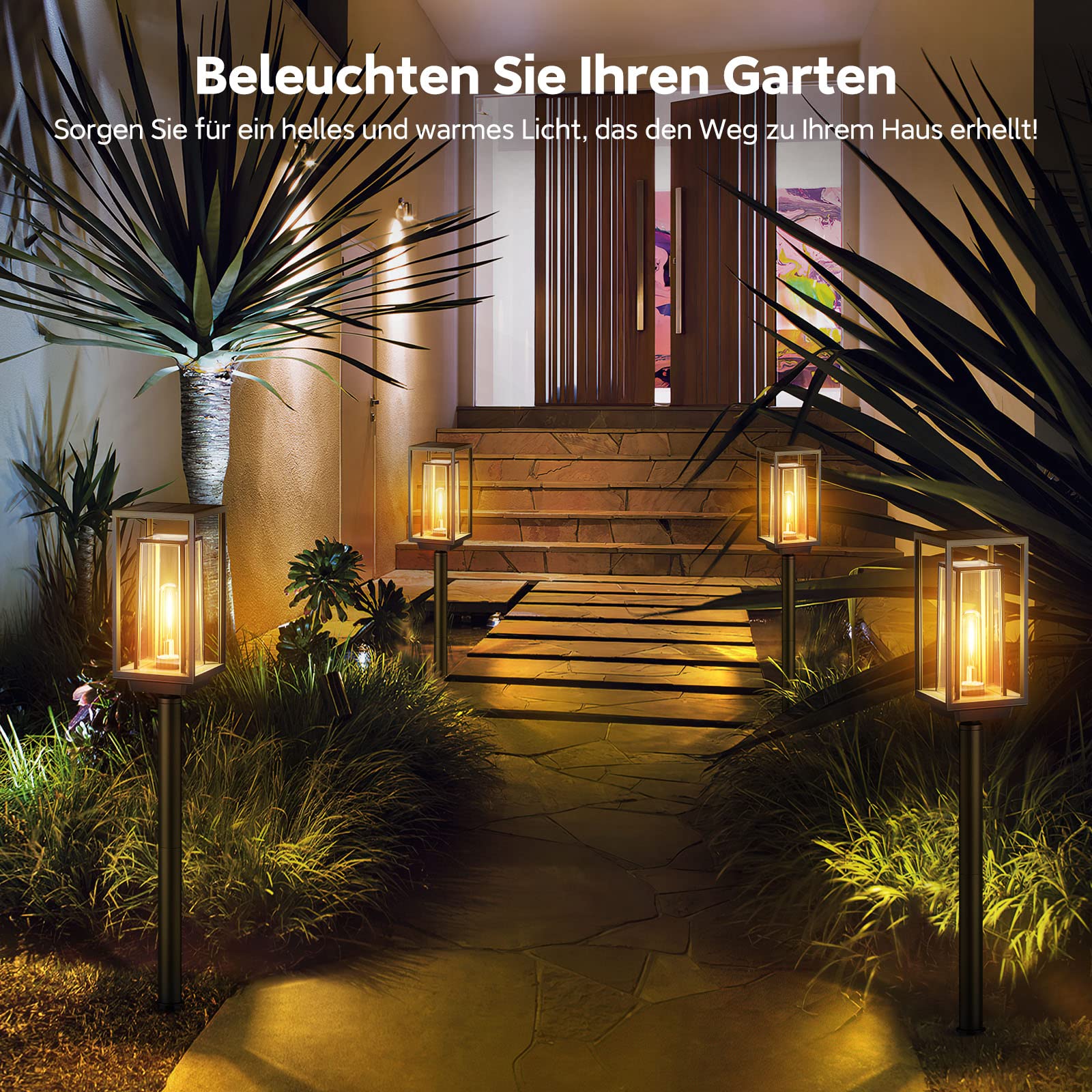 Lampade solari per esterni da giardino, confezione da 2 lampade moderne solare con tempo di lavoro più lungo, estremamente luminose, IP65, impermeabile, decorazione