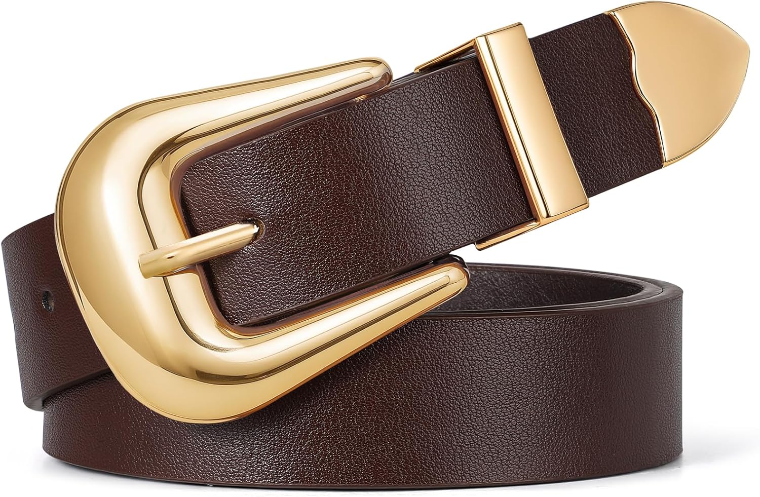 SUOSDEY Women Leather Belt for Jeans Pants, Ladies Waist Belt Western Belt with Gold Silver Buckle