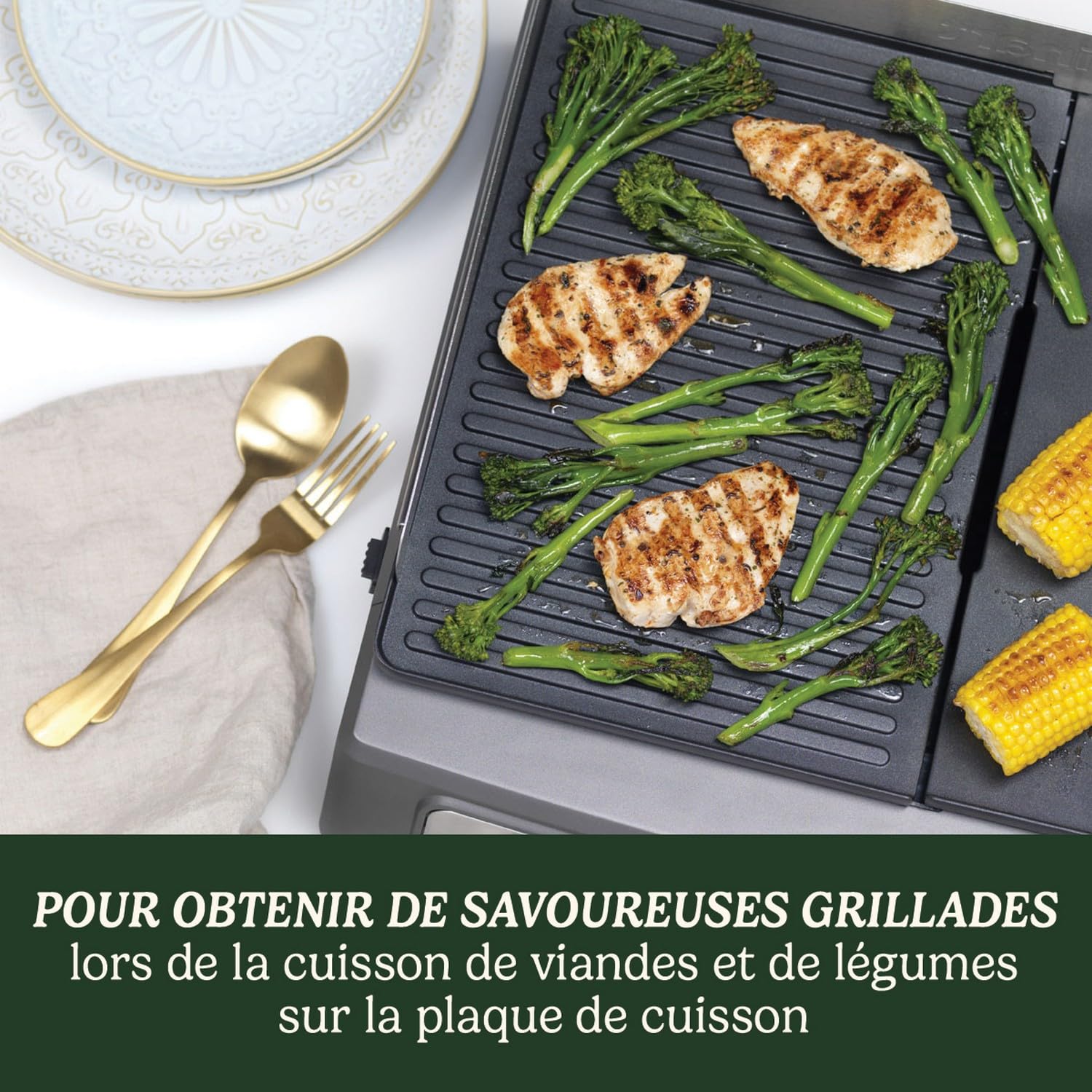 Cuisinart Plancha Entertaining Gril Double Face- Grande Plancha Electrique, Plaque de Cuisson Teppanyaki pour la maison - Plaque amovible non adhérente, Deux zones de température allant jusqu'à 260°C