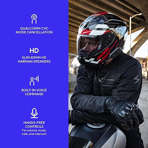 Miniatura 3 de EXOCOM LINK-1C - Sistema de comunicación para casco de motocicleta, altavoces HD delgados de 1.575 pulgadas con intercomunicador Bluetooth +