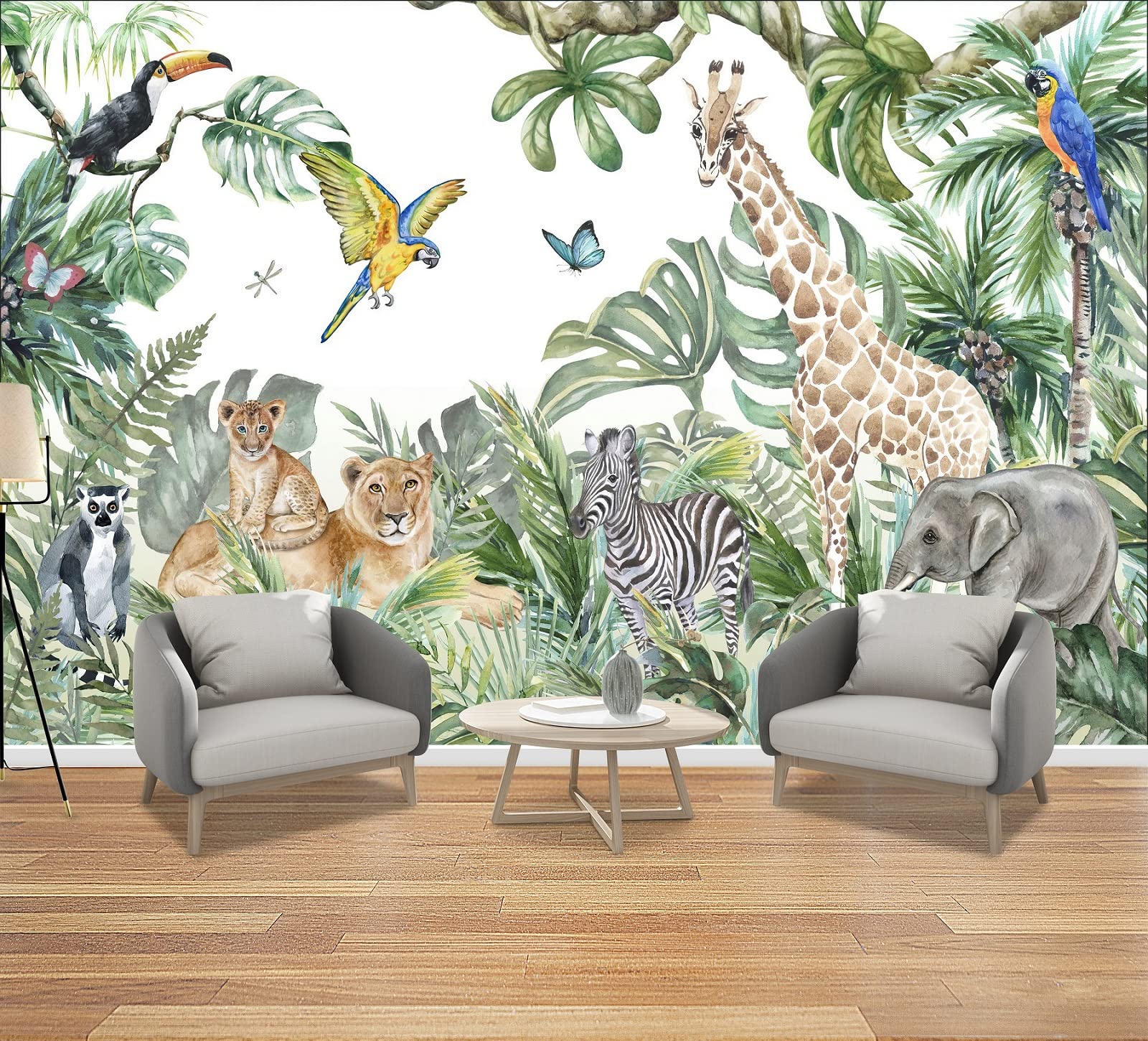 Carta da parati in tessuto non tessuto animali giungla giraffa elefante leone poster dipinti fotografici da parete utilizzati per soggiorno camera da letto bambini decorazione della parete