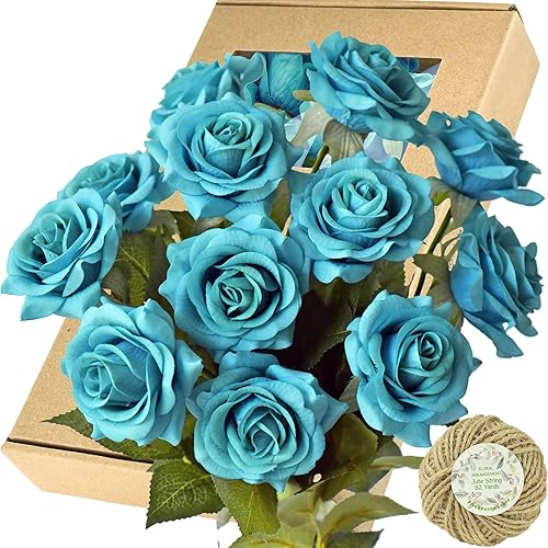 Miniatura 94 de FiveSeasonStuff 12 tallos de flores artificiales, rosas de seda de tacto real para decoración de bodas, ramos de novia, centros de mesa, fiestas y 9