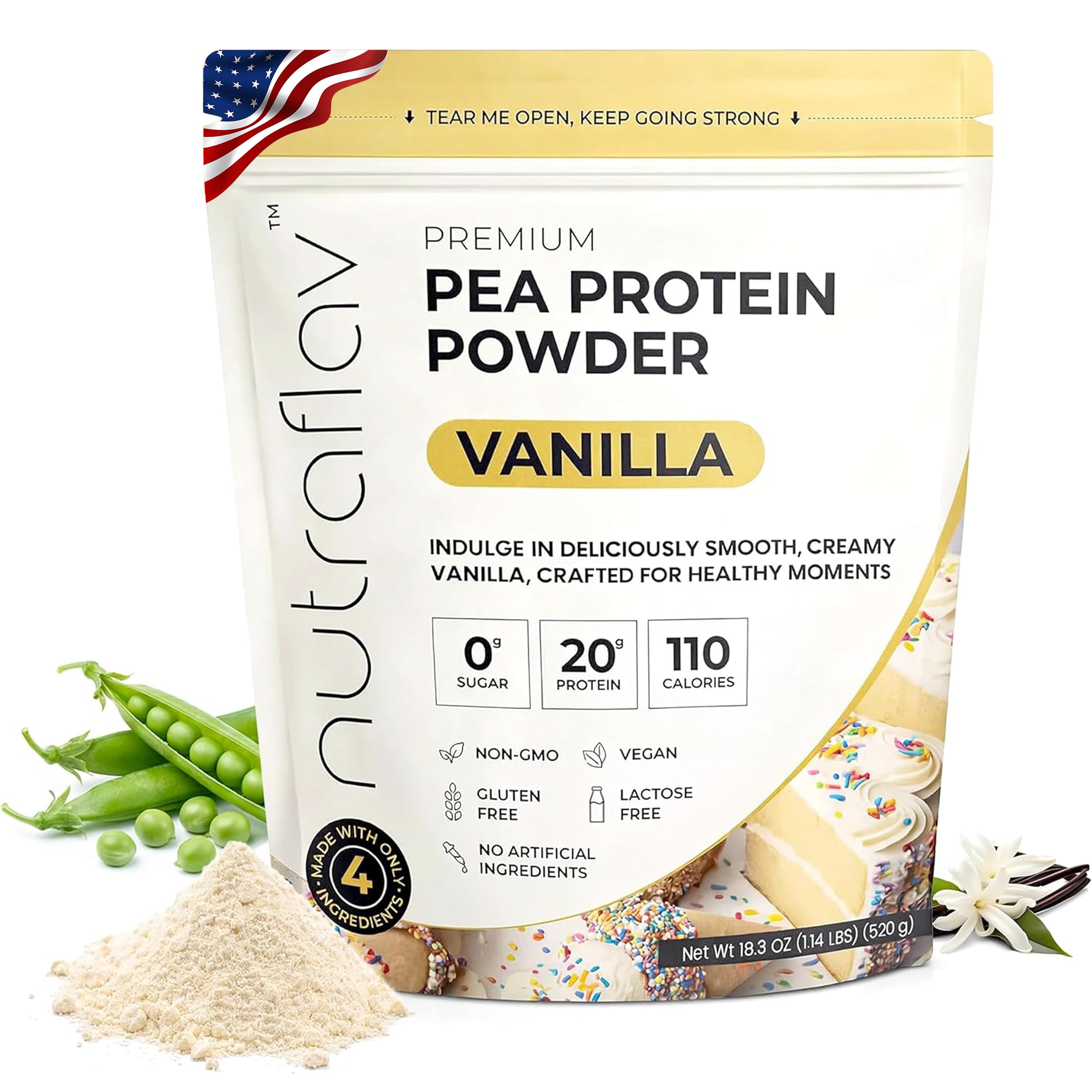 Vanilla Vegan Pea Protein Powder, Plant Based, Lactose-Free, 20 Servings 1.14 Pound (Pack of 1)