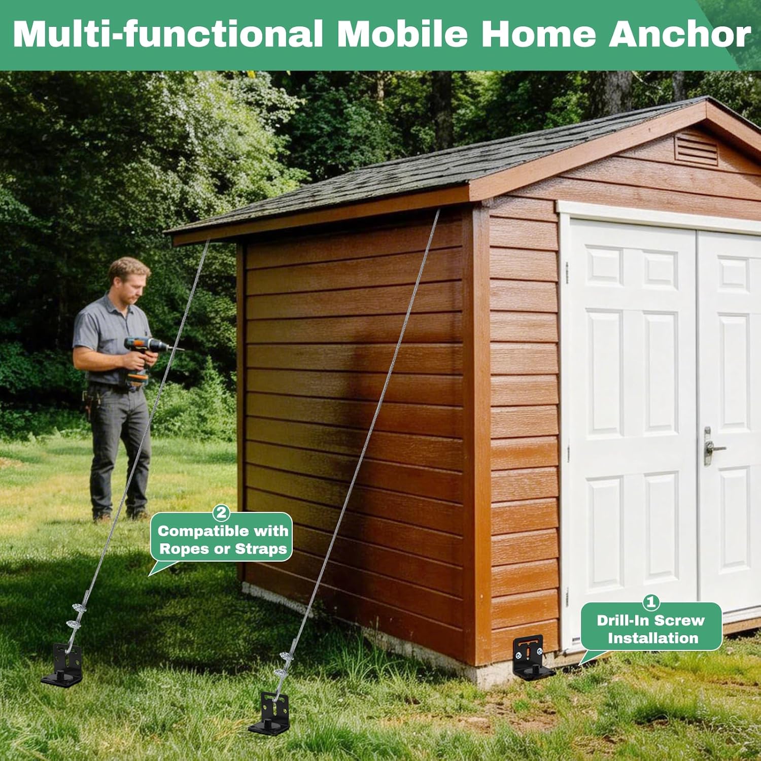 26" Ground Anchors Screw in Heavy Duty, Mobile Home Anchors - Shed Anchor Kit with L Bracket & Drill Adapter, Earth Anchor for Swing Sets, Trampolines, Carports, Storage Sheds, Fences (4×26in)