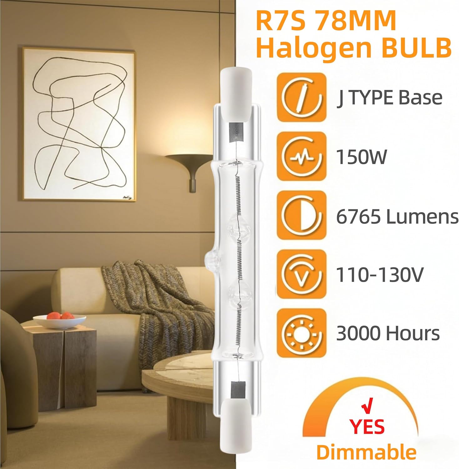 R7S Halogen Light Bulbs 120V 150W,6 Pack J78mm T3 J Type Halogen Bulbs, 3 Inch Long Double Ended Light Bulb for Work, Security,Landscape Lights, Dimmable