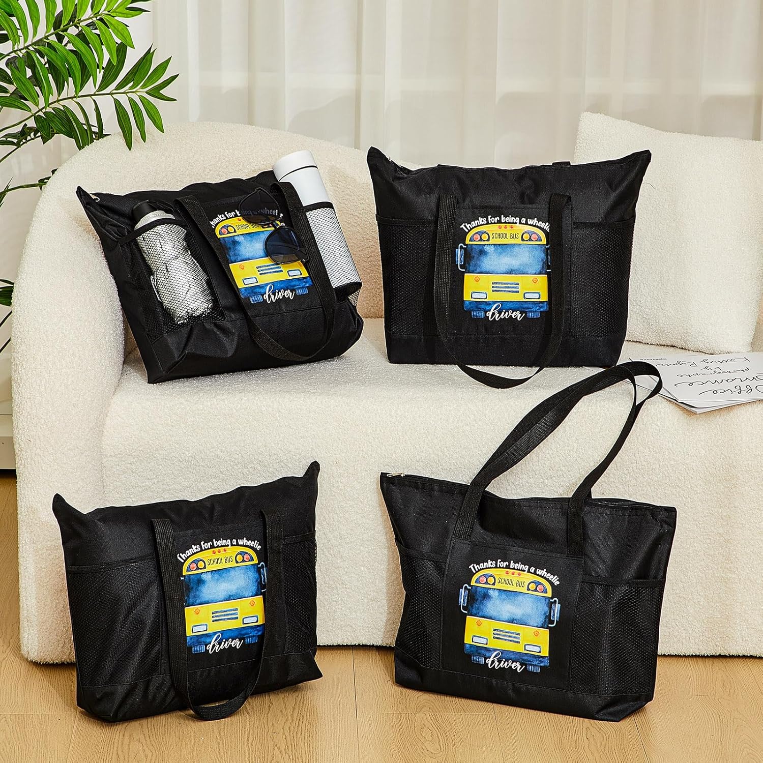 Abbylike 10 Pcs Bus Driver Tote Bags Gifts School Bus Driver Appreciation Gift Tote Bags Zipper for Women Men(Black) - Image 6