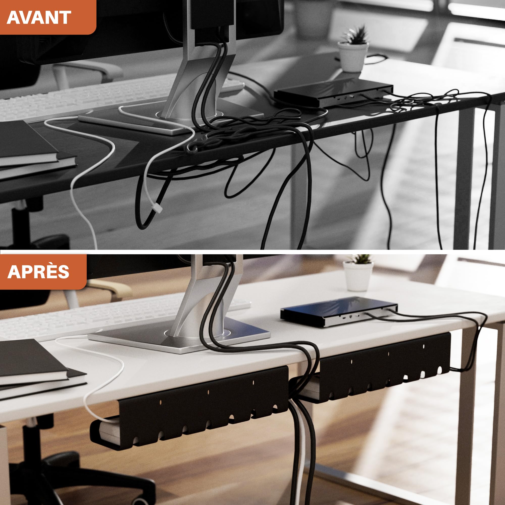 Chemin de Cable (Set de 2) en Acier Noir - Montage Rapide et Facile - Cable Management Solide et Pratique - Jusqu'à 5kg