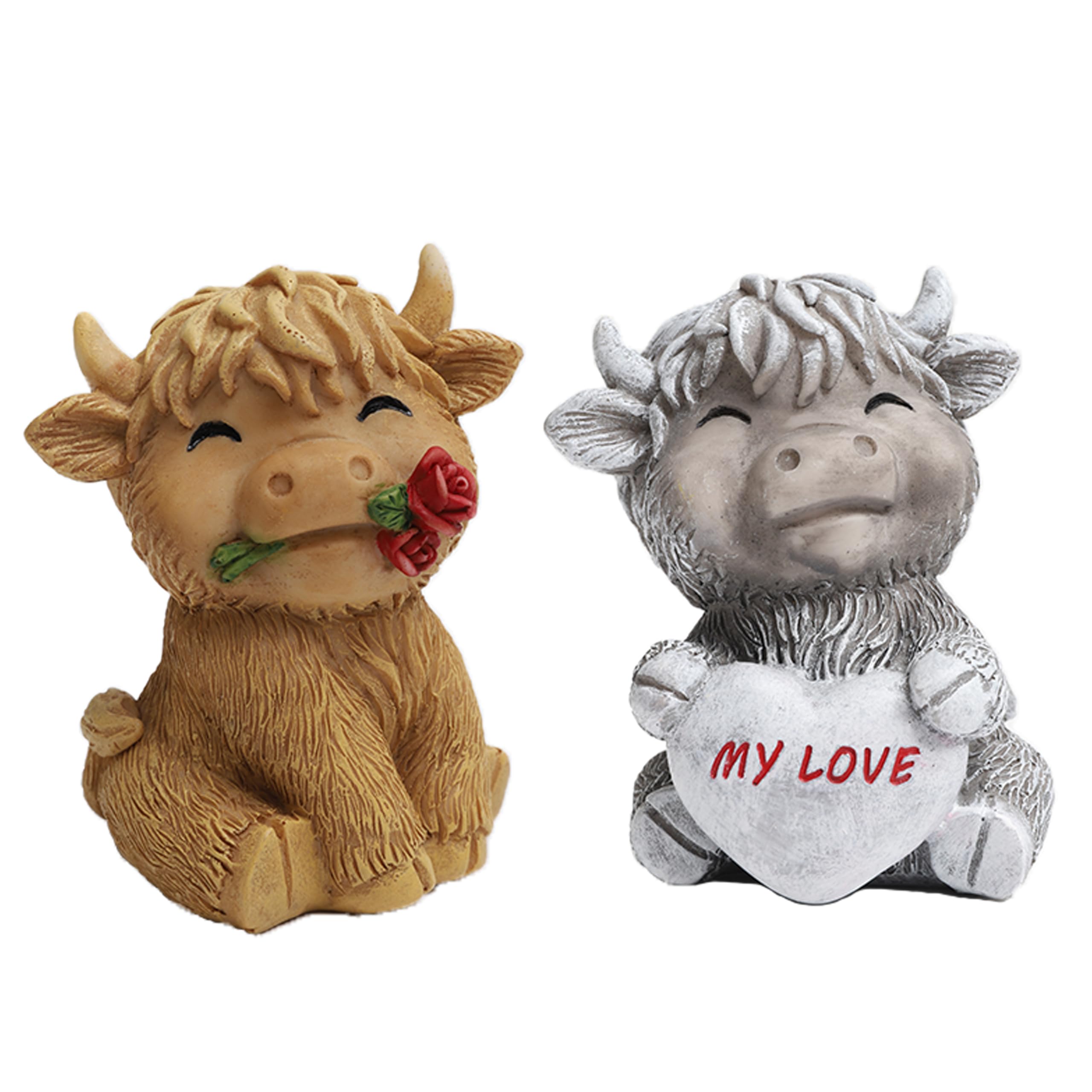 Figorona Highland Cow Figurines Set of 2, Resin Figurine Decorations for Multiple Scenarios like Home, Farmhouse, Rooms, etc, Cast in the Finest Resin, Expertly Hand-Painted