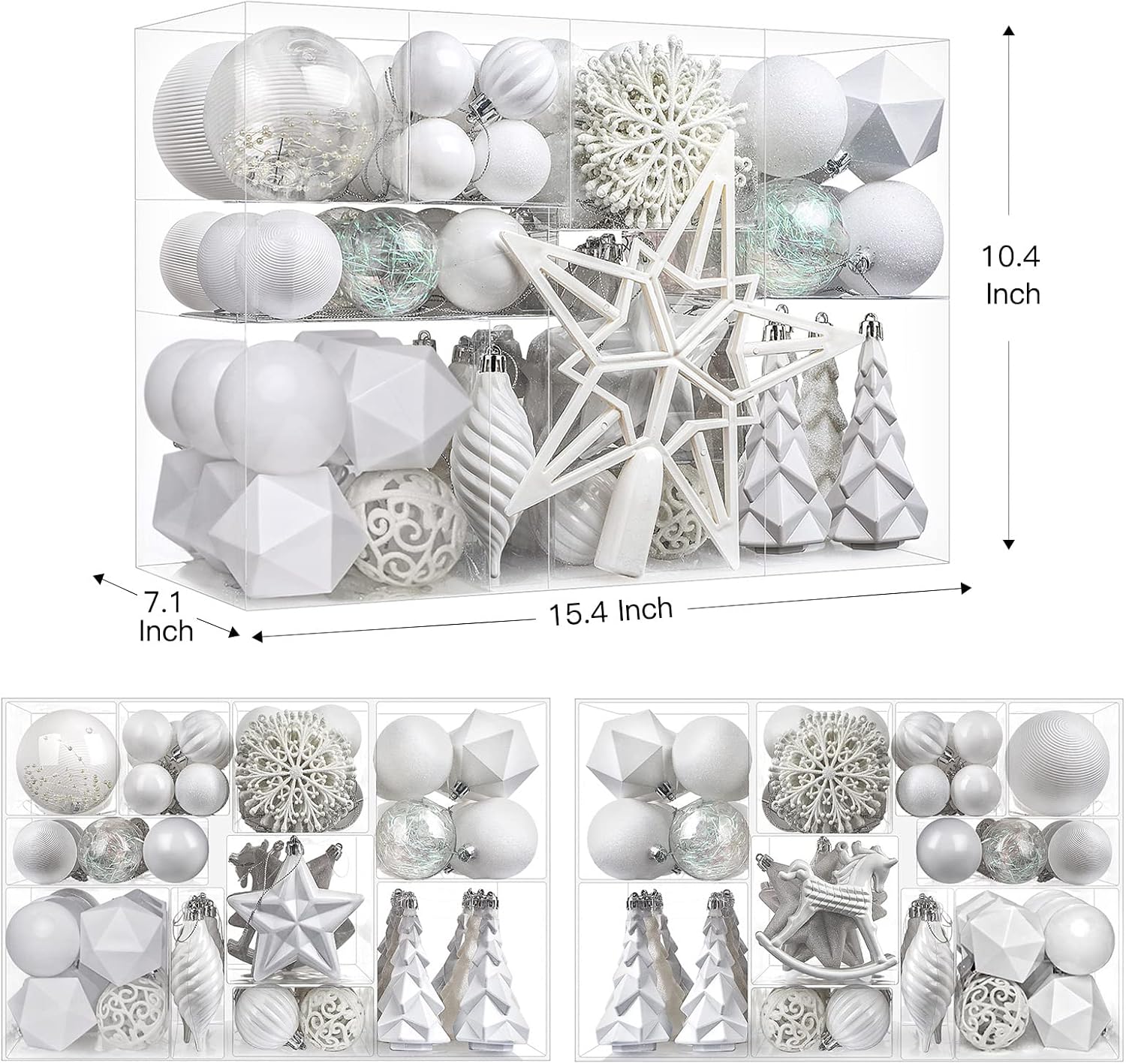 SHareconn 100pcs Christmas Balls Ornaments Set,Shatterproof Plastic Decorative Baubles for Xmas Tree Decor Holiday Wedding Party Decoration,White