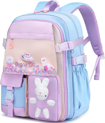 WYCY Mochila para niñas, mochila linda de arena movediza para refrigerador, puerta, mochila escolar de gran capacidad Kawaii Bunny (Azul)