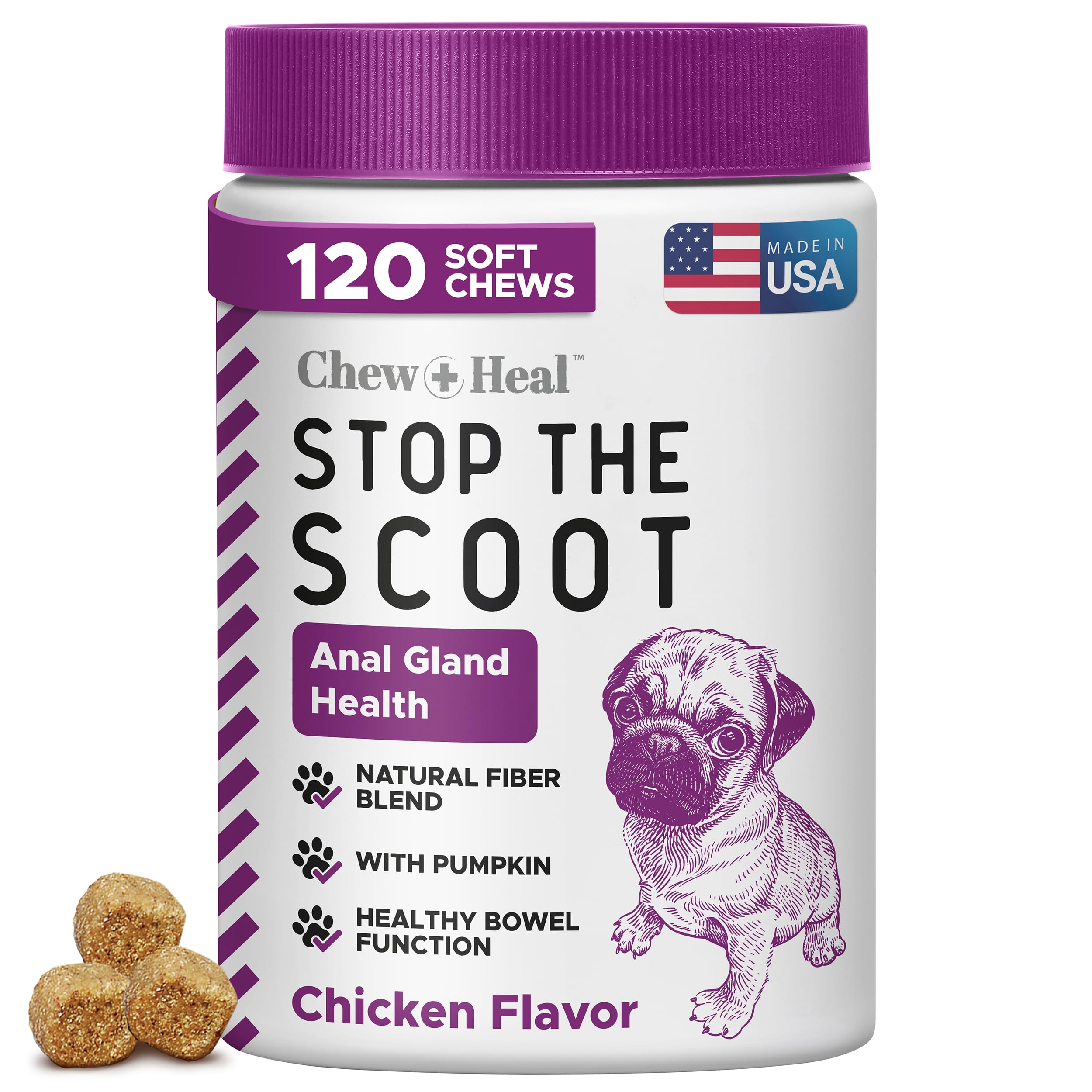 Stop The Scoot Fiber for Dogs - 120 Soft Chews with Pumpkin Powder for Healthy Anal Gland Function - Vet Recommended, Made in The USA