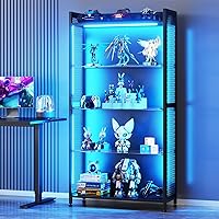 AODK 4-Tier LED Display Case with RGB App Control, Tempered Glass & Carbon Fiber Shelves for Collectibles, Black Curio Cabinet 27.6"W x 63"H