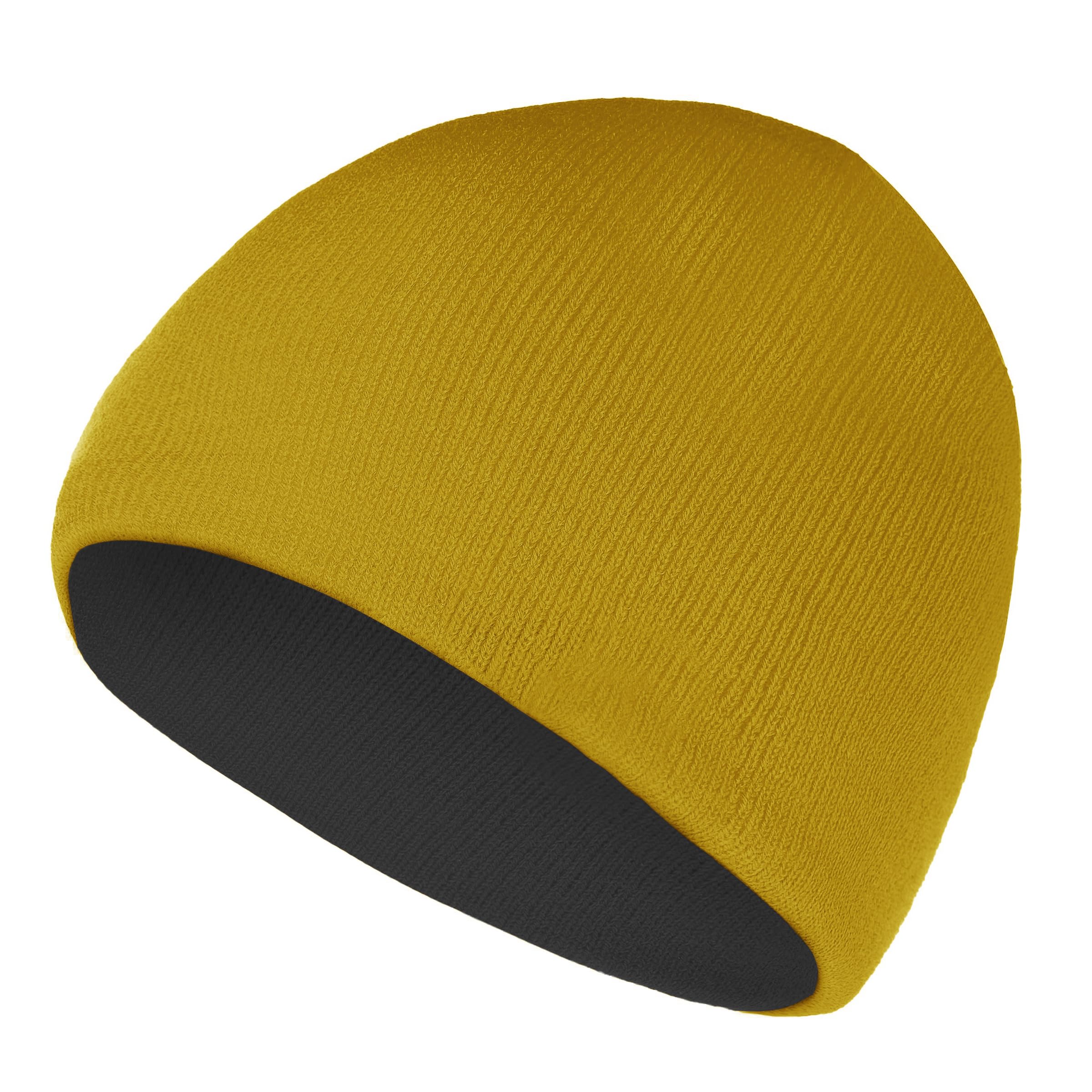 ZOORON Beanie for Women Men Reversible Winter Hats Unisex Cuffed Skull Knit Hat Cap Warm Fisherman Beanies Black Yellow