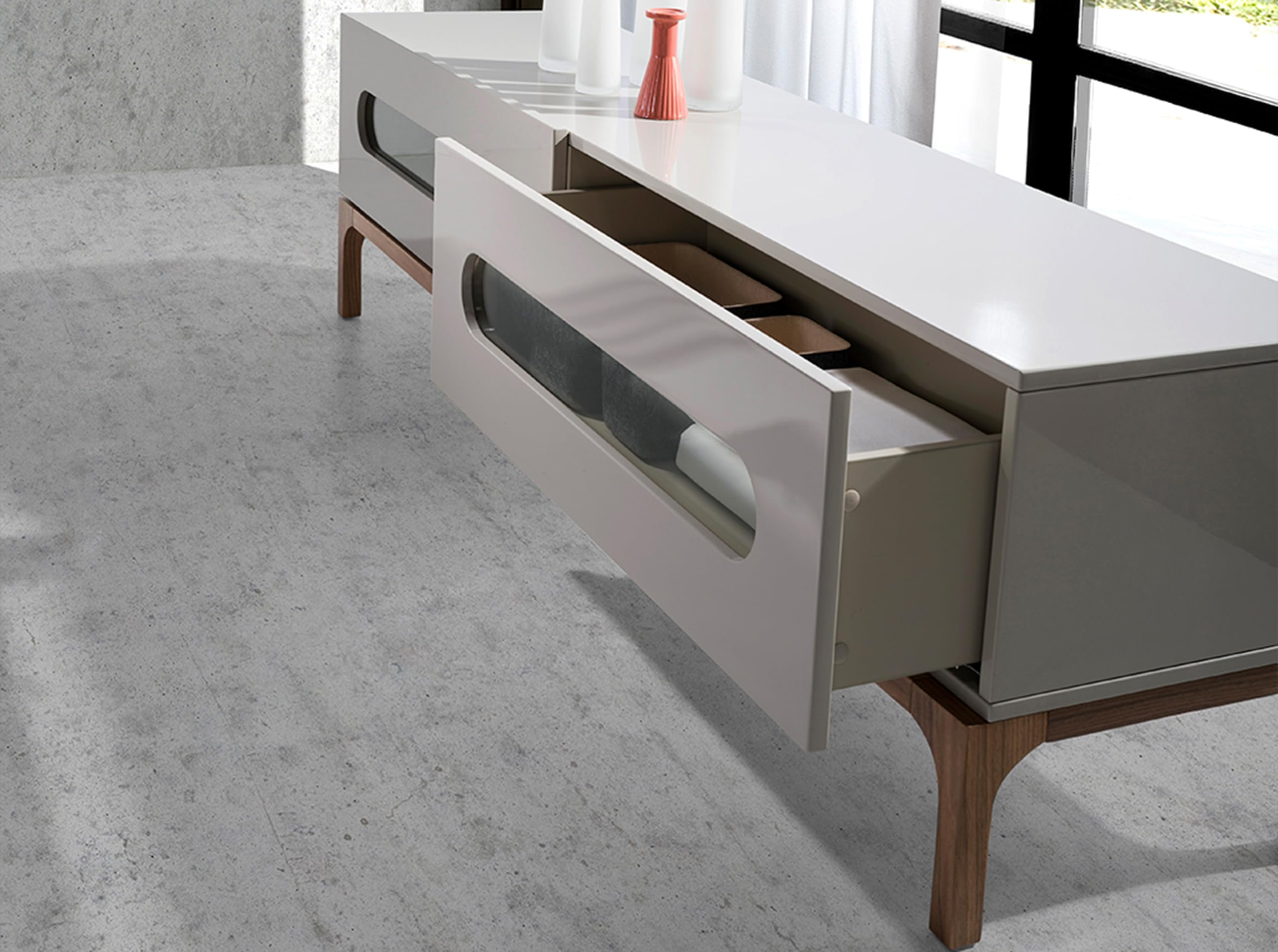 Ángel Cerdá - TV-Möbel aus Holz in Grau und Nussbaum mit Innenbeleuchtung - TV-Möbel aus Holz mit sanft schließenden Schubladen - modern, langlebig und funktionell - 180 x 41 x 51 cm