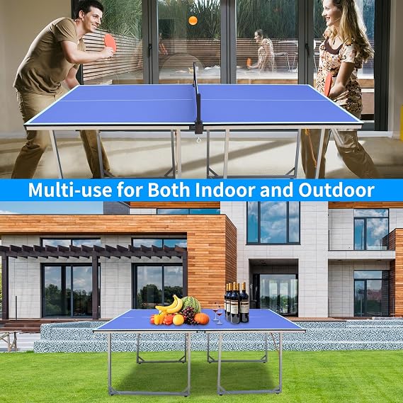 Table Tennis Table, 4.5 Ft / 6 Ft Foldable & Portable Ping Pong Table Set with 2 Table Tennis Paddles, 3 Balls and Net for Indoor Outdoor Game