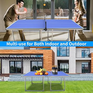 Table Tennis Table, 4.5 Ft / 6 Ft Foldable & Portable Ping Pong Table Set with 2 Table Tennis Paddles, 3 Balls and Net for Indoor Outdoor Game