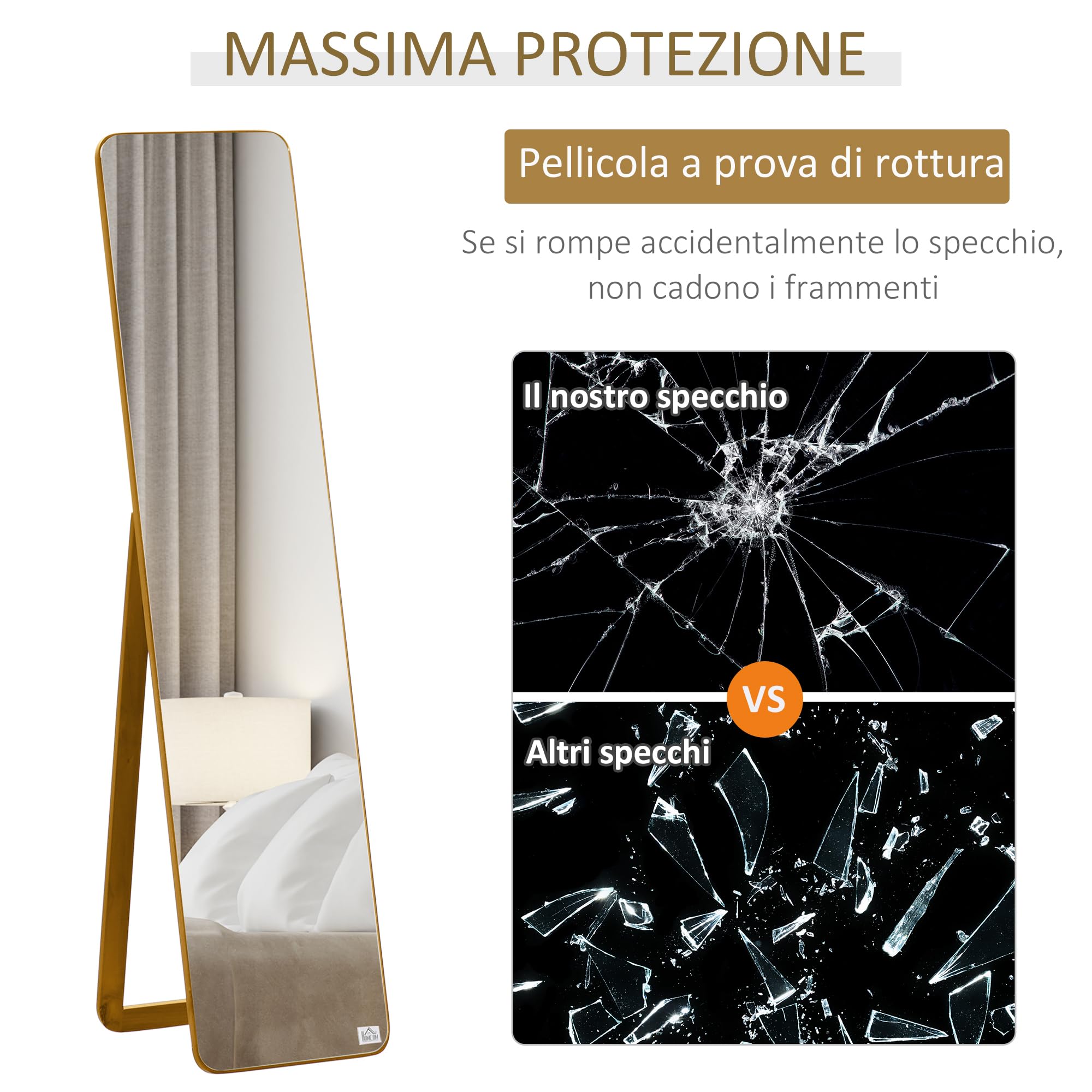 HOMCOM Specchio da Terra e da Parete con Struttura in Legno, Supporto Pieghevole con Cerniera, 37x43x156cm, Noce Chiaro