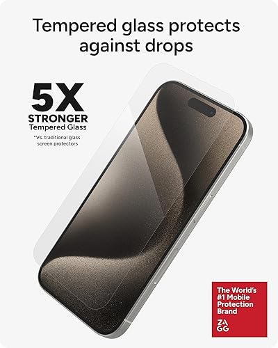 Miniatura 4 de ZAGG InvisibleShield Glass Elite - Protector de pantalla para iPhone 15 Pro, 5 veces más fuerte con bordes reforzados, superficie resistente a