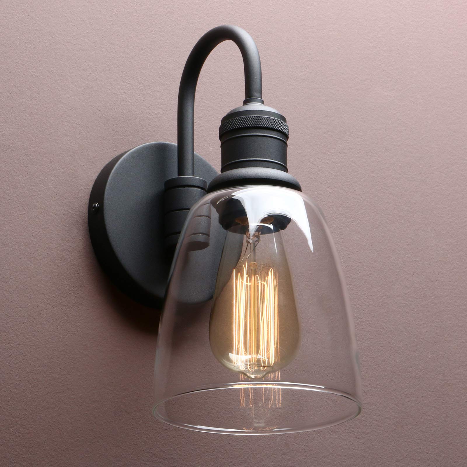 Yosoan Lighting Modern Vintage Industrial Bell Sconce Wall Light Fitting with 5.6” Clear Glass Lampshade - Image 2