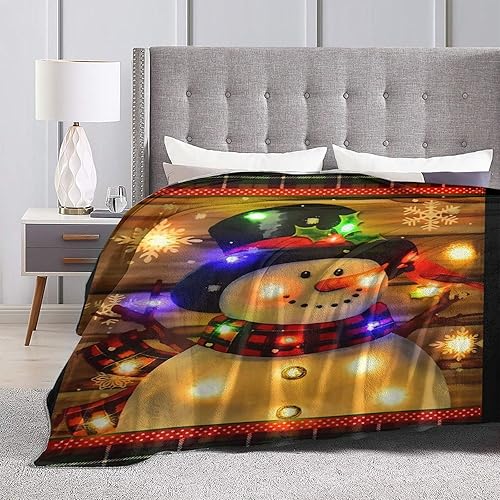 Miniatura 6 de Manta de forro polar de Navidad con muñeco de nieve iluminada, súper suave y acogedora, de 40 x 50 pulgadas, ligera, mullida, cómoda, texturizada,