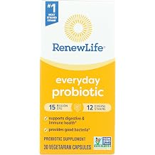 Renew Life Everyday Probiotic Capsules, Daily Supplement Supports Urinary, Digestive and Immune Health, L. Rhamnosus GG, Dairy, Soy and Gluten-Free, 15 Billion CFU, 30 Count