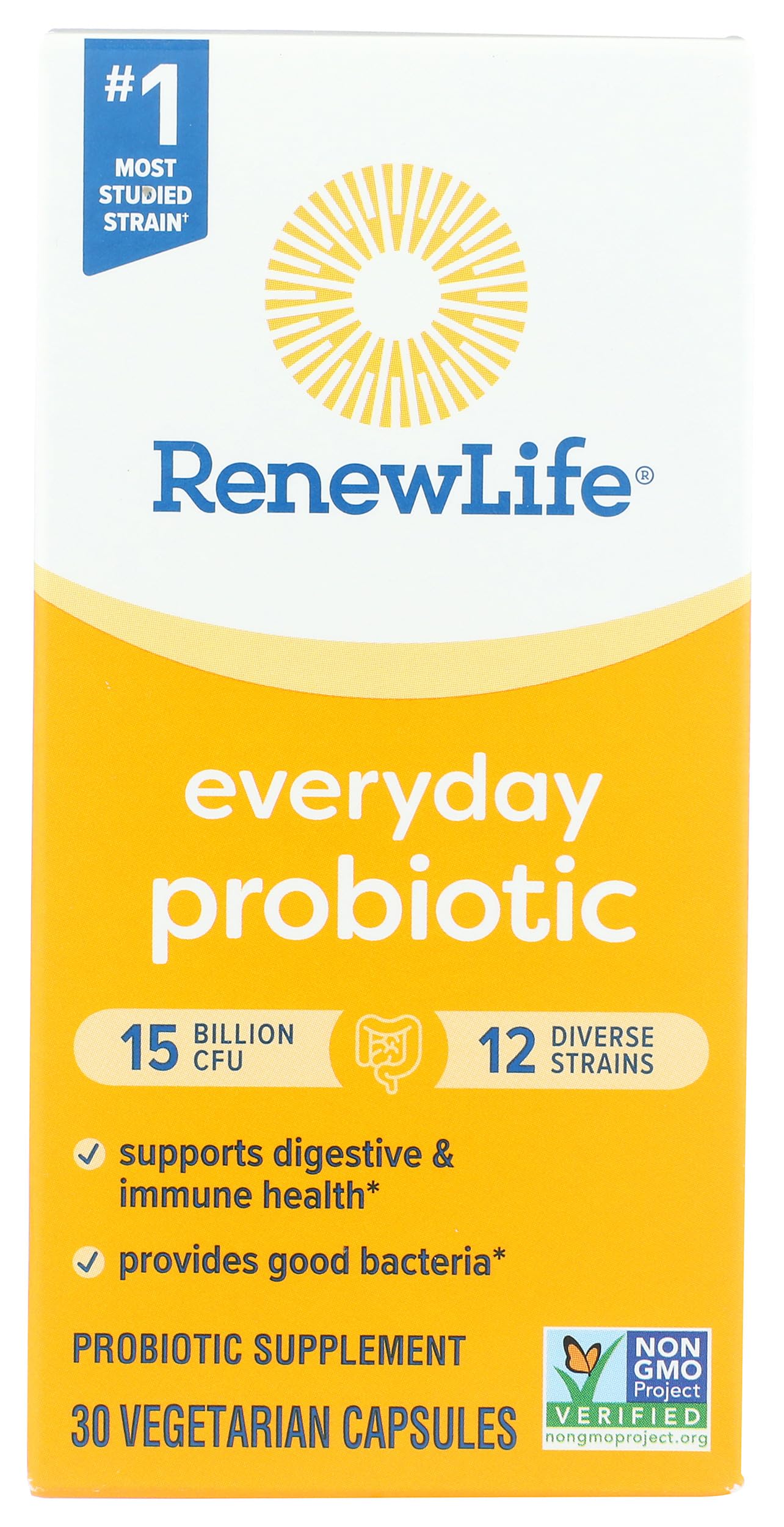 Everyday Probiotic Capsules, Daily Supplement Supports Urinary, Digestive and Immune Health, L. Rhamnosus GG, Dairy, Soy and Gluten-Free, 15 Billion CFU, 30 Count