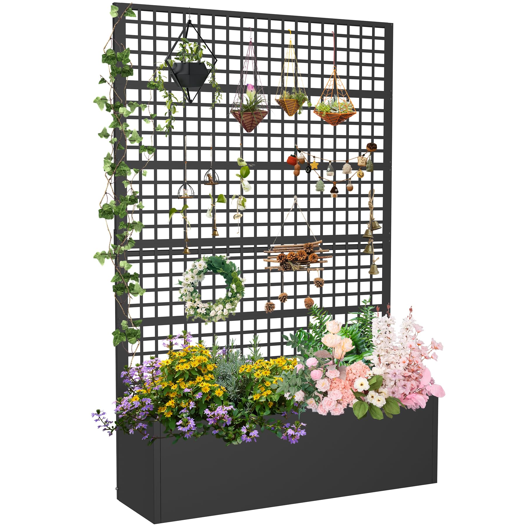 Photo 1 of Toriexon Metal Planter Box with Trellis, Black, 47" L x 16" W x 72" H