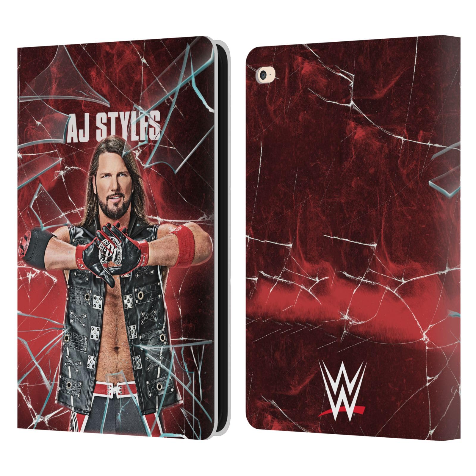 Head Case Designs Officially Licensed WWE Shattered Glass Aj Styles Leather Book Wallet Case Cover Compatible with Apple iPad Air 2 (2014)