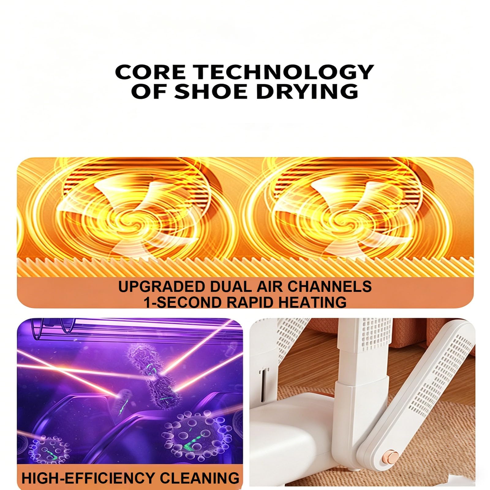 Asciugascarpe Elettrico Pieghevole con Design Impermeabile, Deumidificatore per 4 Paia di Scarpe/Stivali, Ideale per Scarponi da Lavoro, Scarpe da Ginnastica, Scarponi da Sci, Tacchetti e Scarpe Sport