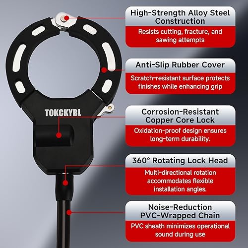 Miniatura 3 de Cerradura de scooter resistente  55.1 in x 0.531 in antirrobo con 3 llaves  Resistente a la intemperie, anti-cizallamiento, antioxidante  Patinetes