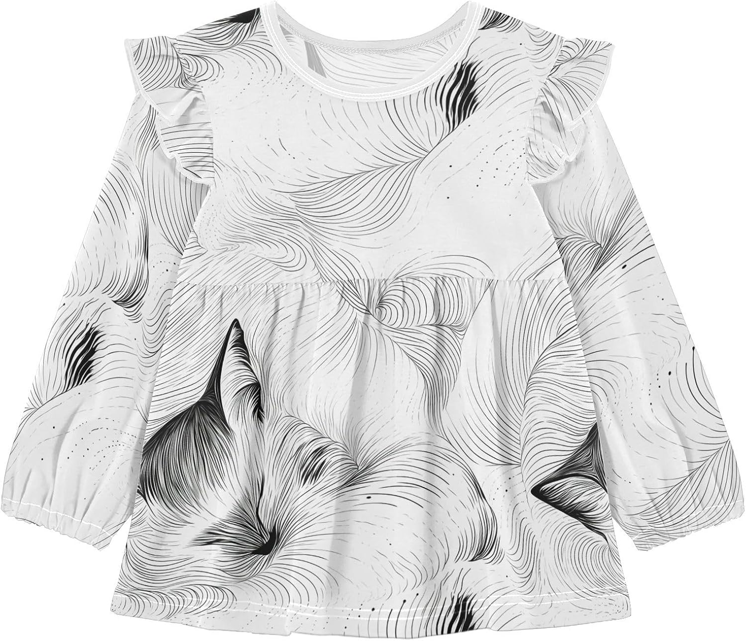 visesunny Toddler Clothes for Girls Line Sleepy Siamese Cat Long Sleeve Fall Shirts Cotton Top with Ruffle Collar
