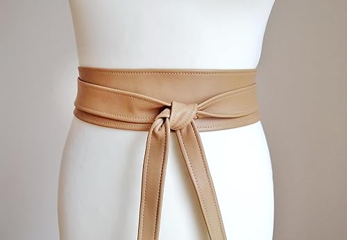 Miniatura 3 de Cinturón de cuero Obi para mujer, cinturón ancho de cuero genuino, banda de cintura de 3 pulgadas, hecho a mano
