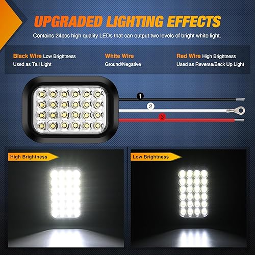 Vista 16 de Nilight Luz trasera ovalada de 6 pulgadas, 2 unidades, luces de marcha atrás blancas de 24 LED con ojales de montaje empotrado, impermeables IP67
