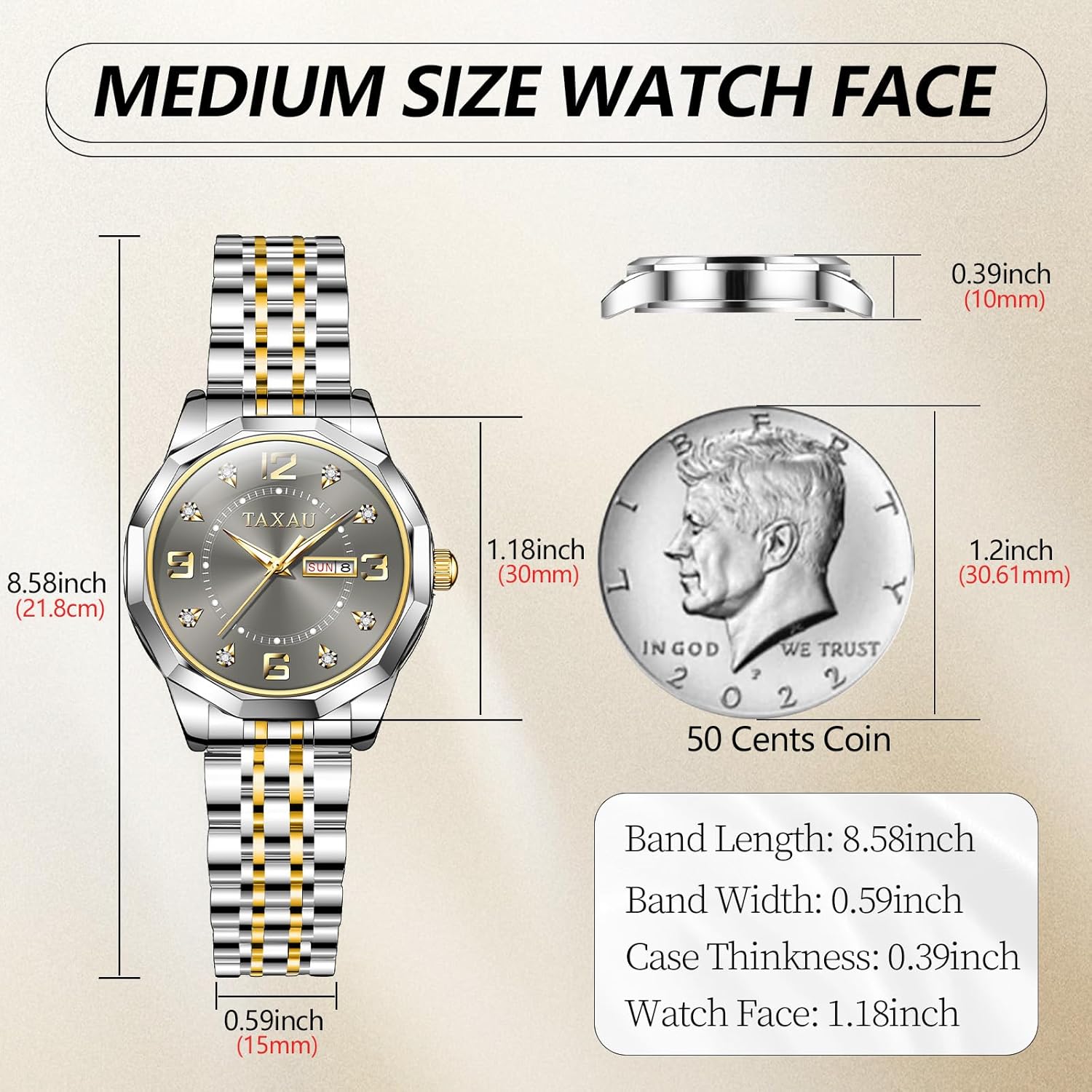 Womens Watches Dress Waterproof Luxury Stainless Steel Analog Quartz Watches Small Wrist Watch Two Tone Fashion Elegant Lady Watch with Day Date - Image 3