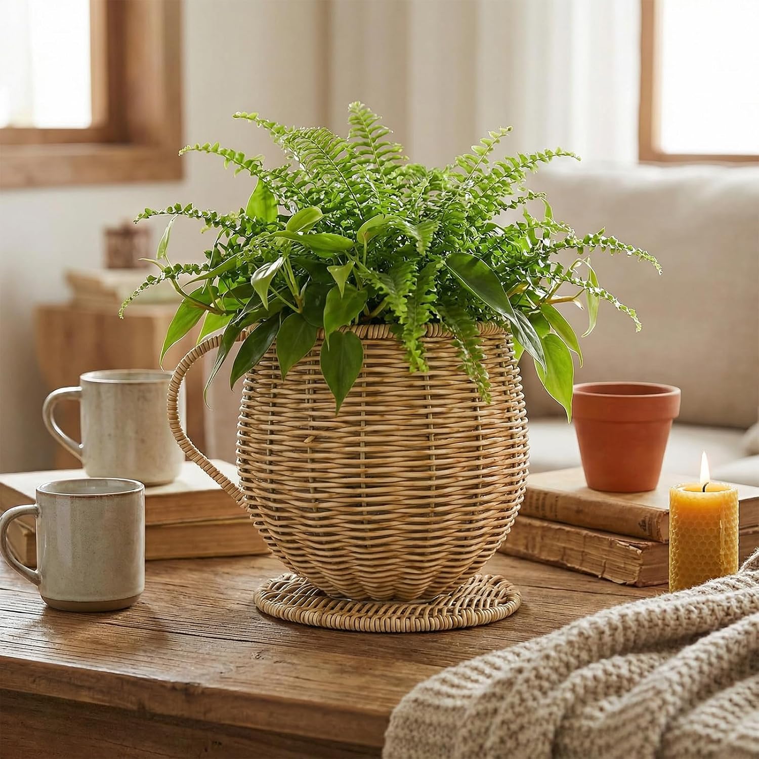 Coffee Pod Basket, Large Capacity Coffee Pod Container with Handle, Handwoven K Cup Holder Capsule Storage for Counter, Home, Office, Coffee Bar