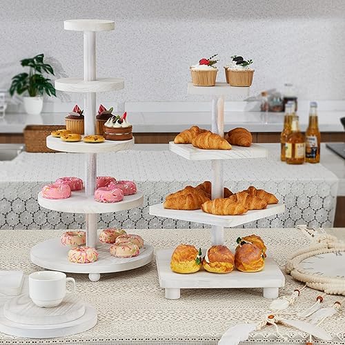 Miniatura 9 de Soporte redondo para cupcakes de 3 niveles, soporte de madera para pasteles con decoración de bandeja escalonada, soporte rústico para tartas,