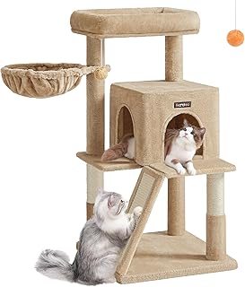 FEANDREA キャットタワー 猫タワー大型猫 ハンモック耐荷重10KG 猫タワー 天然サイザル 広いハウス 多頭飼い 安定性 高さ96cm マンチカン・子猫・既存品対応 転落防止猫タワー PCT051K03