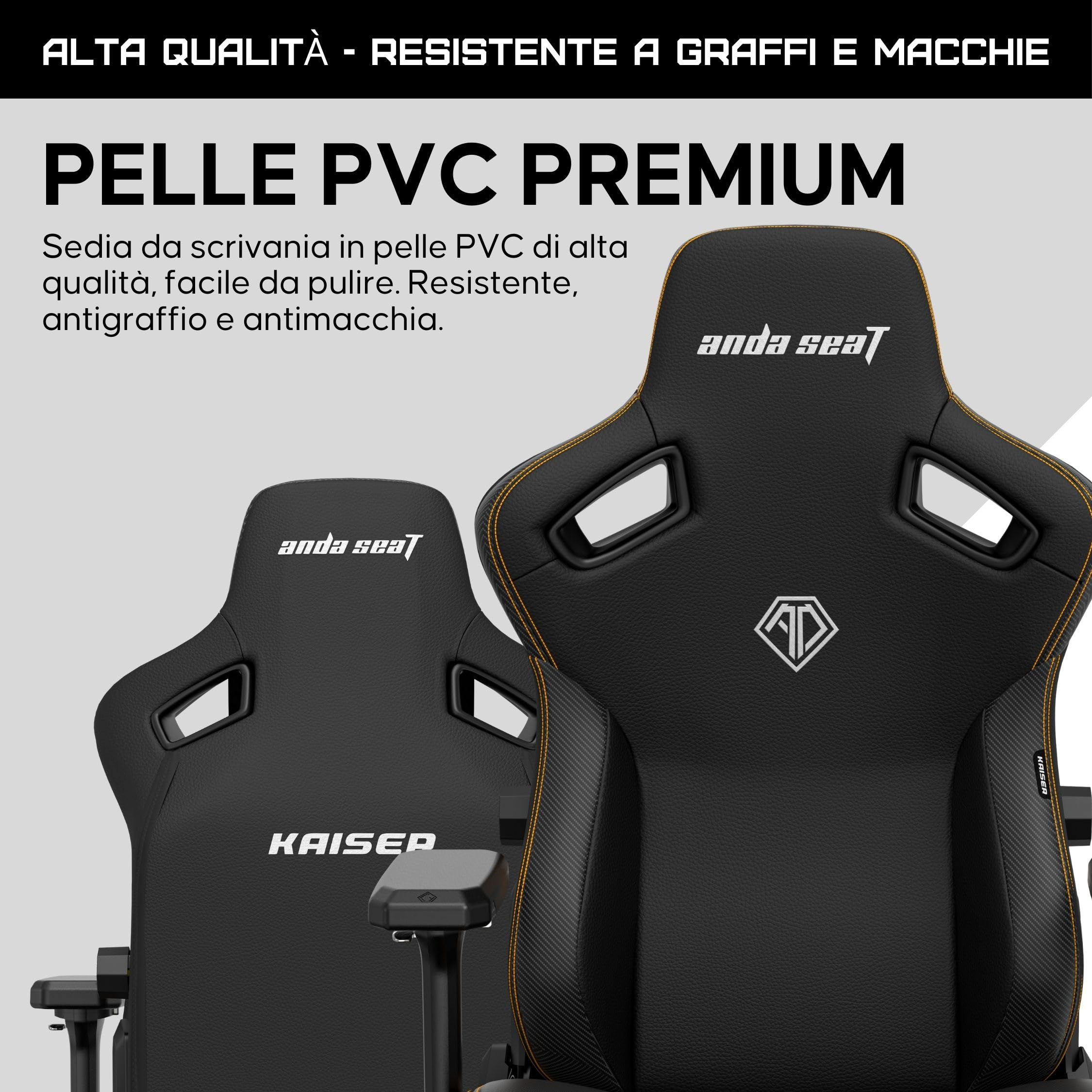 Anda Seat Kaiser 3 Large Sedia gaming Ergonomica per adulti - in Similpelle, con Supporto Lombare e Braccioli Regolabili 4D, Poltrona Gaming Reclinabile e Comode, per Ufficio o casa, Nero
