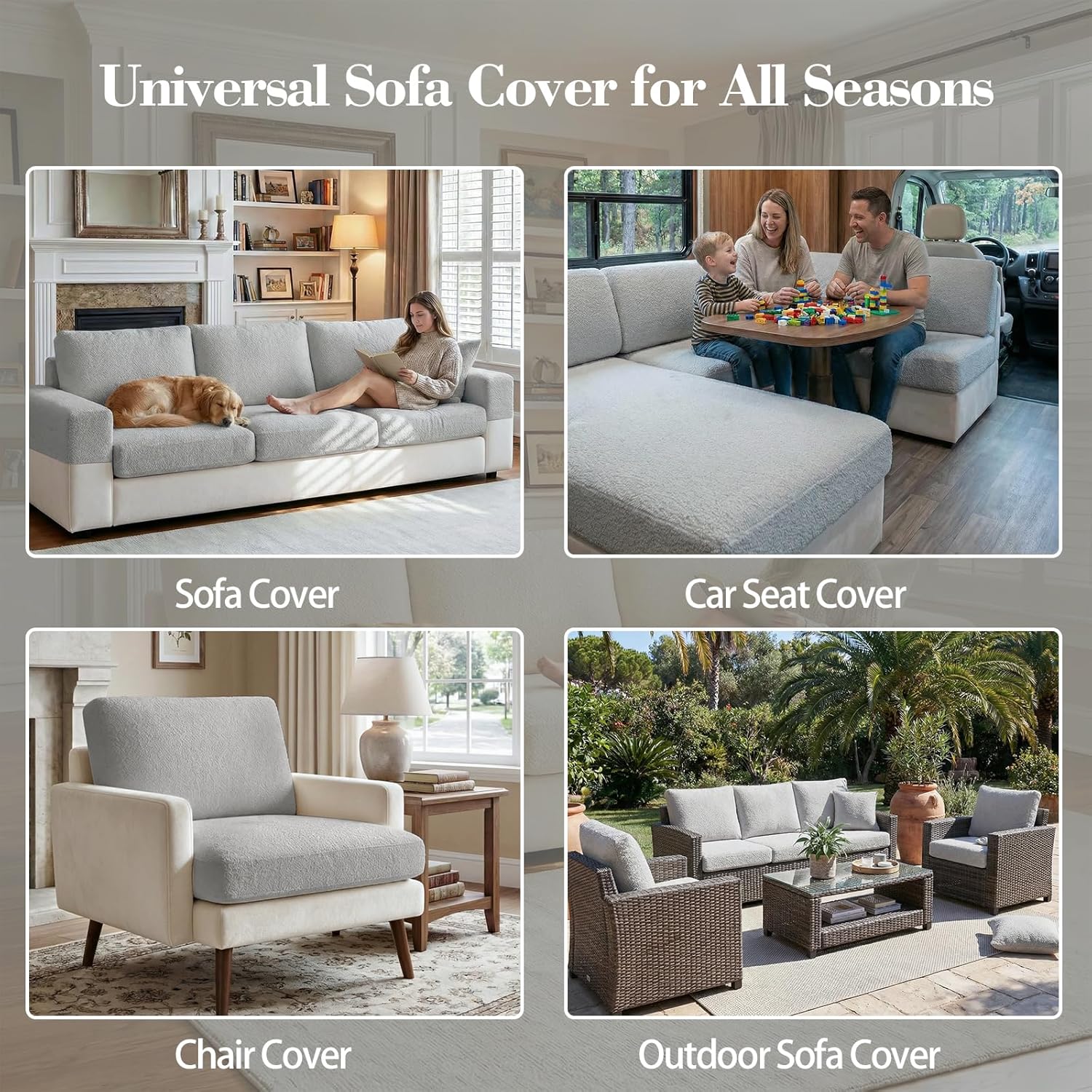 OHSIO Couch Cushion Covers for Sectional Sofa, Stretch Soft Sofa Slipcovers Washable Wear-Resistant Universal Furniture Protector for Living Room(1 Piece Back Couch Cover, Light Gray)