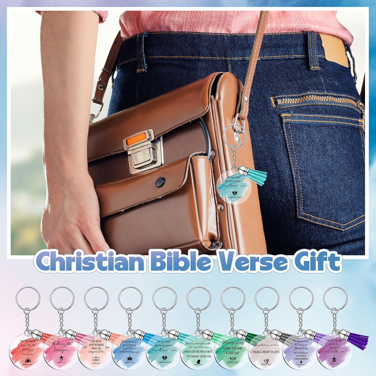 Feifeiya 25 Sets Mother's Day Christian Gifts Bulk Bible Verse Emergency Numbers Bookmarks Christian Pens Religious Keychain Church Welcome Gifts for Women(Gel Pens)