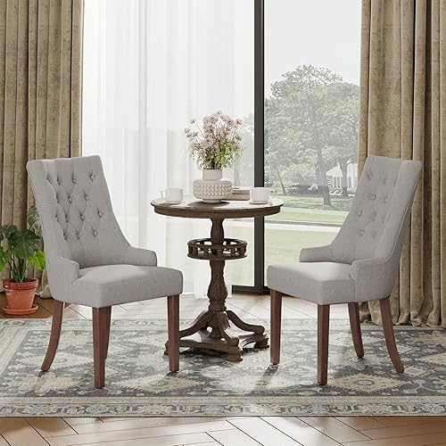 Miniatura 38 de COLAMY Juego de 2 sillas de comedor con botón copetudo, sillas de comedor tapizadas con patas de madera, sillas de cocina con respaldo alado para
