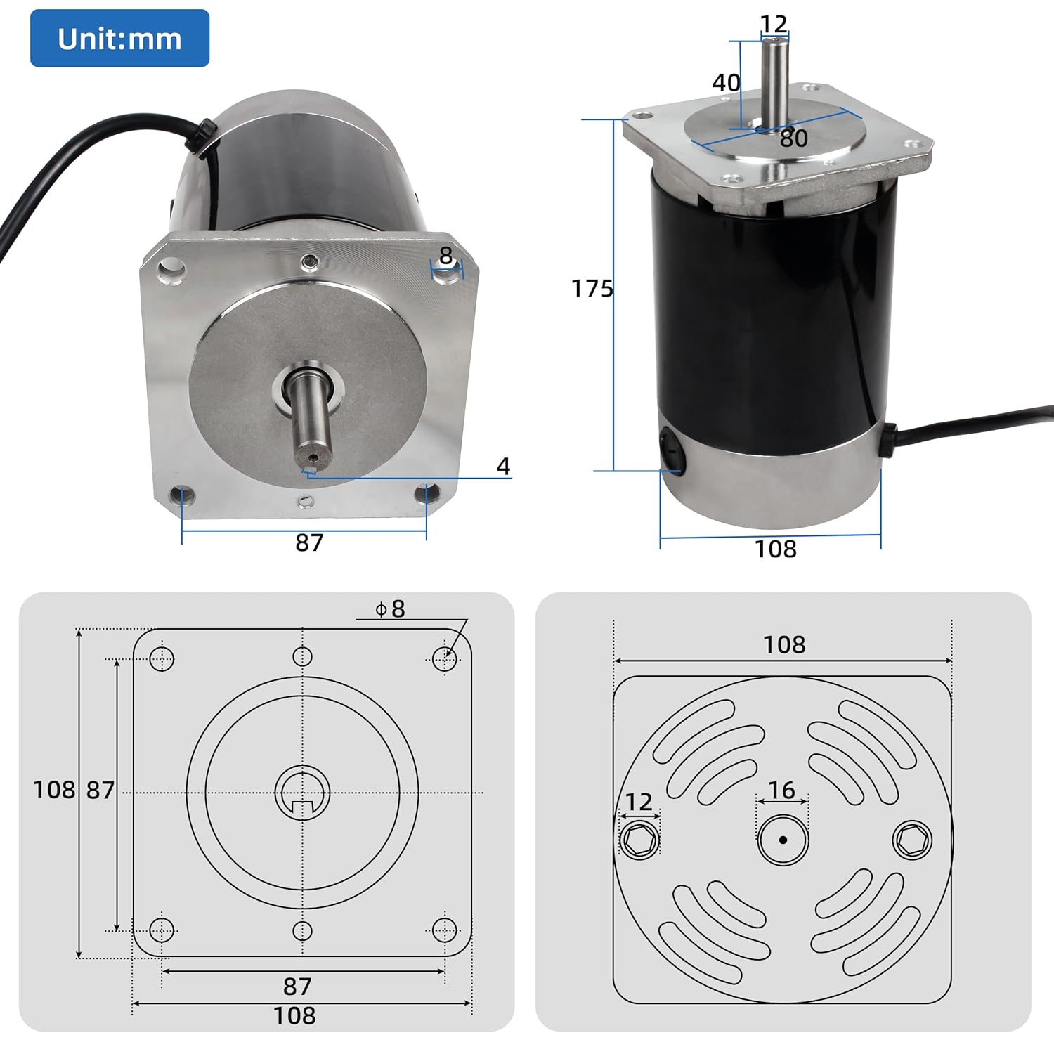 RATTMMOTOR Brushed Lathe Motor 900W 110V 4100RPM, 14mm Shaft Brushed DC Spindle Motor for Metal Lathe Machine Replacement Part Accessories (110V)