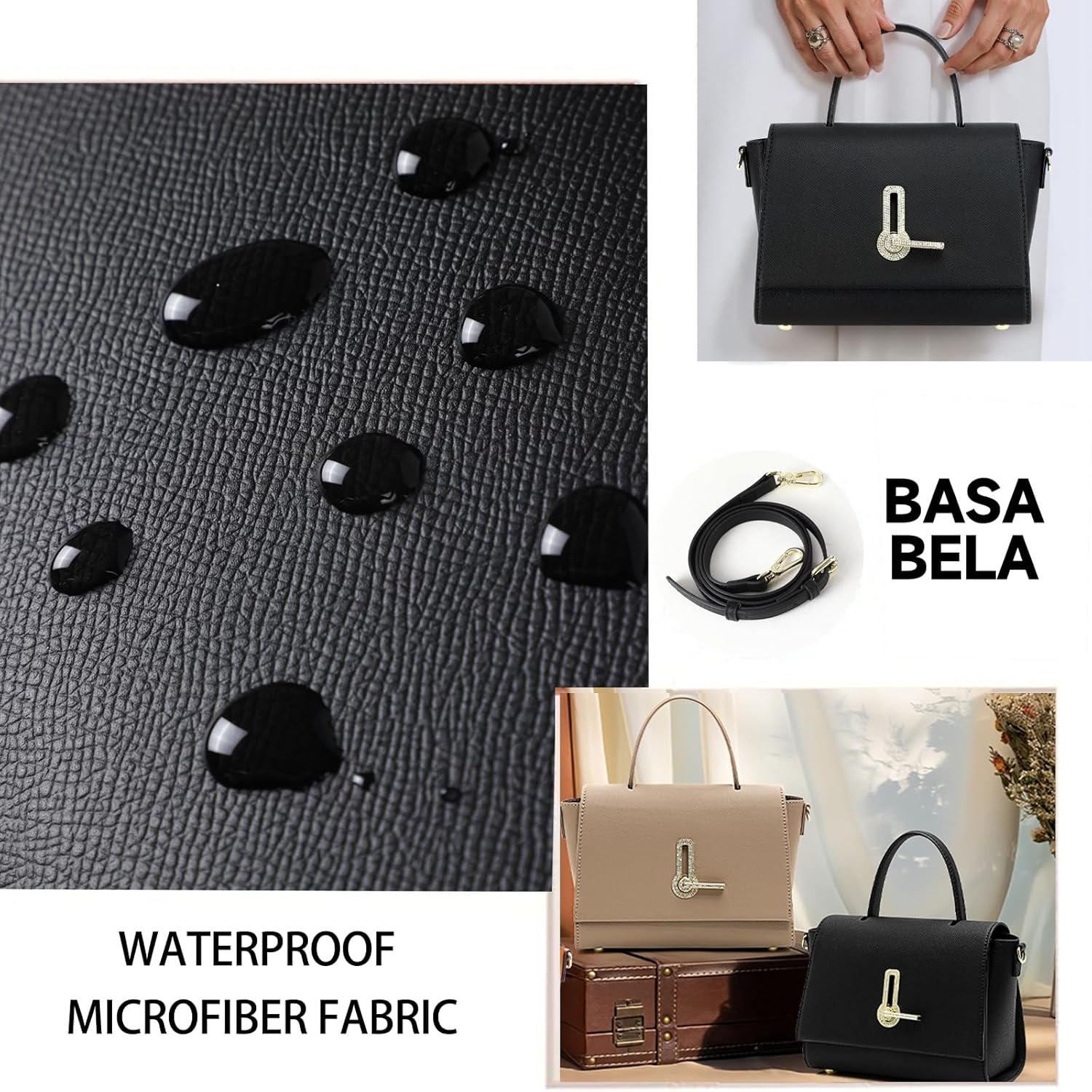 Small Satchel Bags for Women, Top Handle Handbag Crossbody Purse Shoulder Bags with Detachable Long Strap Clock Turn Lock