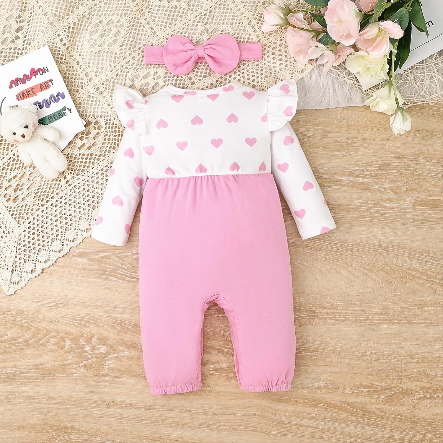 Baby Girl Clothes Newborn Romper Cute Cat Ruffled Long Sleeve Love Fall Winter Outfits with Bow Headband 0-18 Months - Image 3