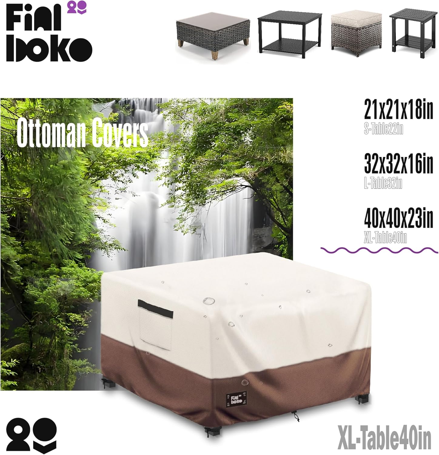 Patio Ottoman Cover,40"L x 40"W x 23"H Square Patio Dining Table Cover for Outdoor Furniture,100% Waterproof 600D Heavy Duty Outdoor Table Cover,Beige&Brow